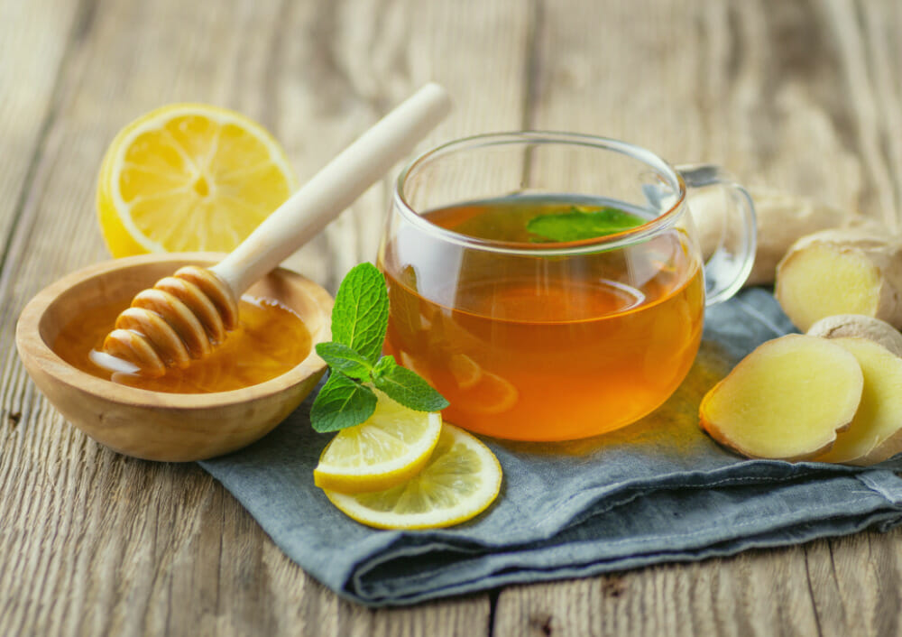 herbal tea with honey, lemon and ginger