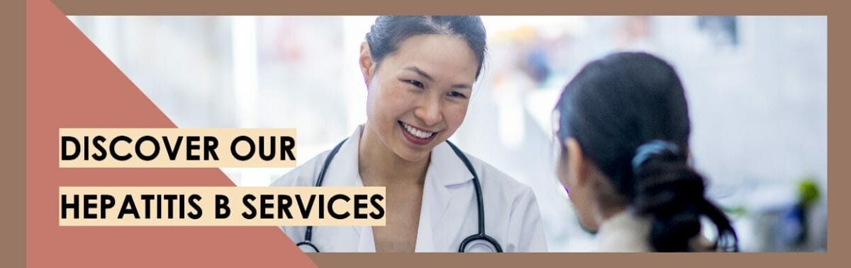Hep B Services Banner with a doctor and a patient