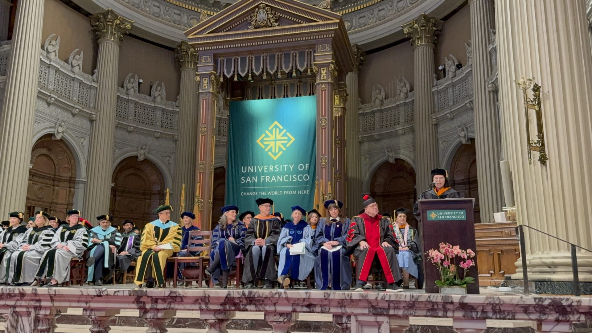 University commencement ceremony with graduates