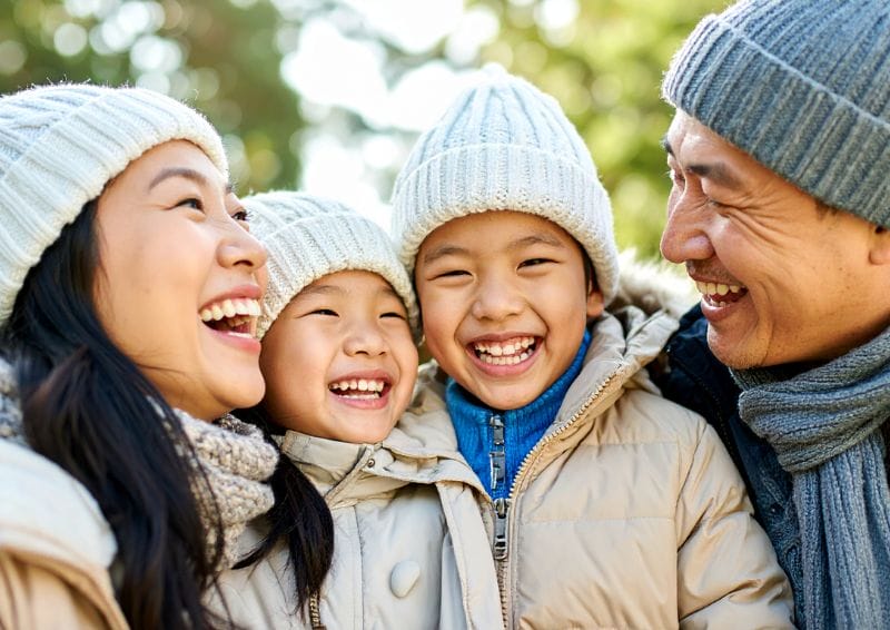 Group wearing winter hats and coats.